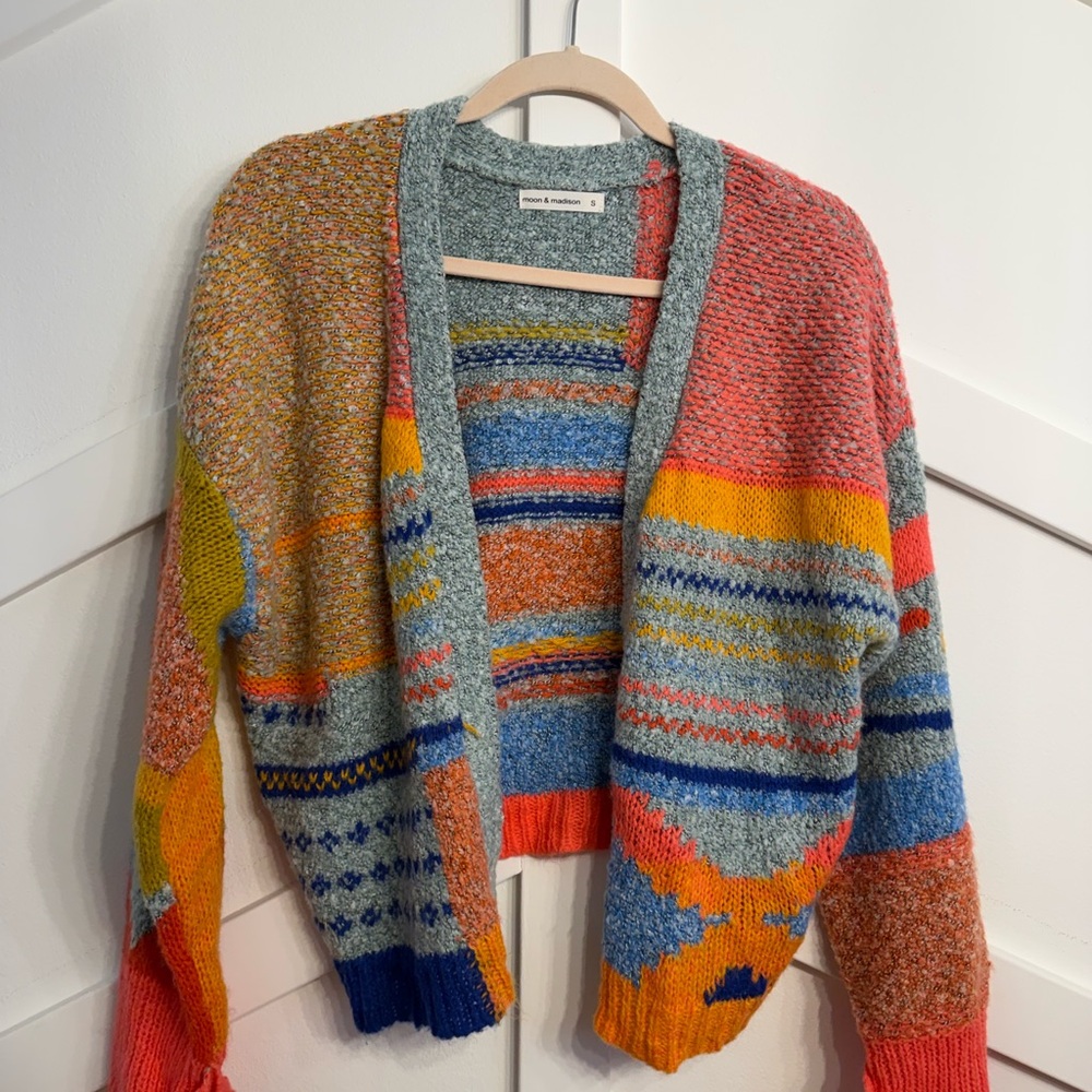 Multicolor Patterned Open-Front Women’s Sweater C… - image 1